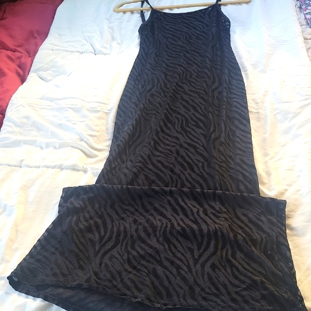 Fasion Nova Black Zebra Print Slip Dress, Size: XS